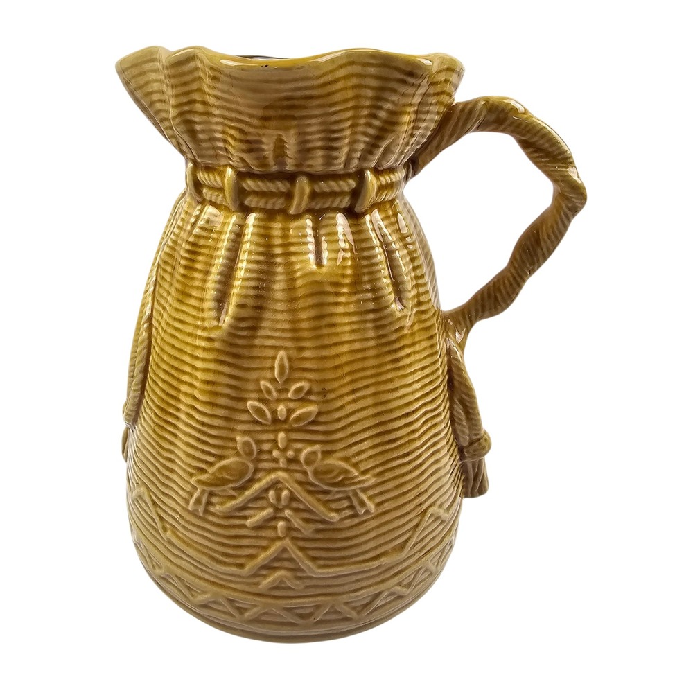 Sylvac 406 Vintage Ceramic Bag Pitcher Mustard Yellow Made in England 8.75in